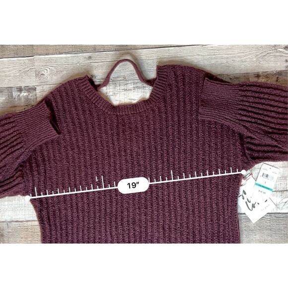 Belle du Jour Burgundy Ribbed Soft Cozy Sweater Cross Bar Back sz LARGE NWT - Picture 4 of 10